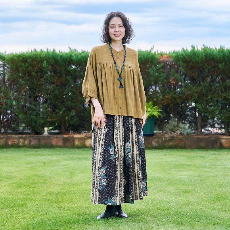 Rayon Jacquard Gathered Blouse