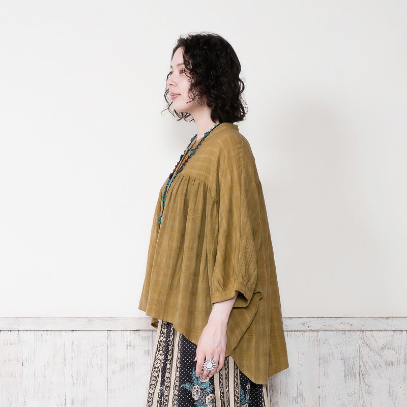 Rayon Jacquard Gathered Blouse