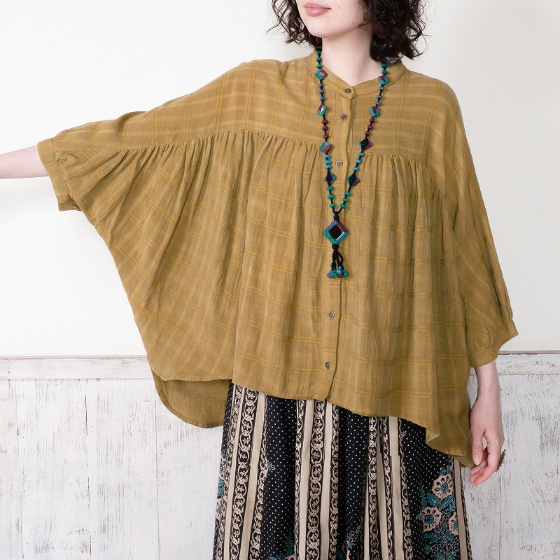 Rayon Jacquard Gathered Blouse
