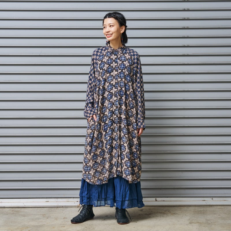 Rayon Geometric Block Print Front-Open Dolman Dress