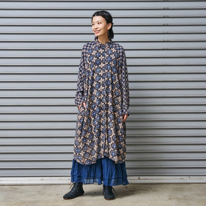 Rayon Geometric Block Print Front-Open Dolman Dress