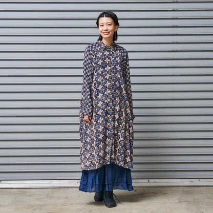 Rayon Geometric Block Print Front-Open Dolman Dress