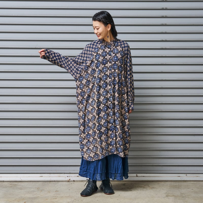Rayon Geometric Block Print Front-Open Dolman Dress