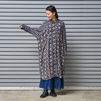 Rayon Geometric Block Print Front-Open Dolman Dress