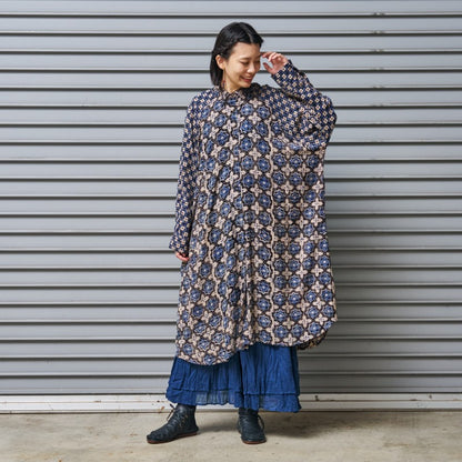 Rayon Geometric Block Print Front-Open Dolman Dress