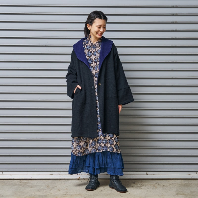 Rayon Geometric Block Print Front-Open Dolman Dress