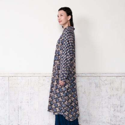 Rayon Geometric Block Print Front-Open Dolman Dress