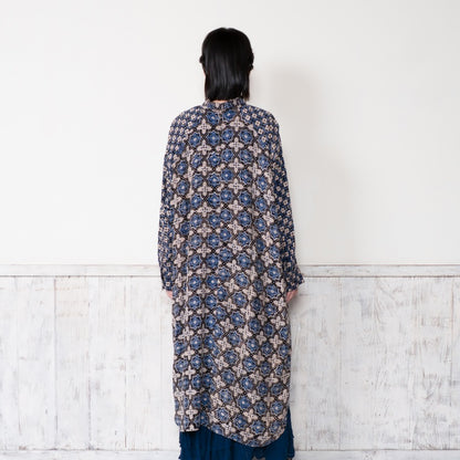 Rayon Geometric Block Print Front-Open Dolman Dress