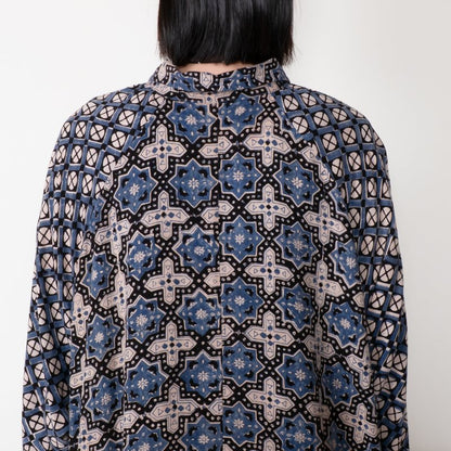 Rayon Geometric Block Print Front-Open Dolman Dress