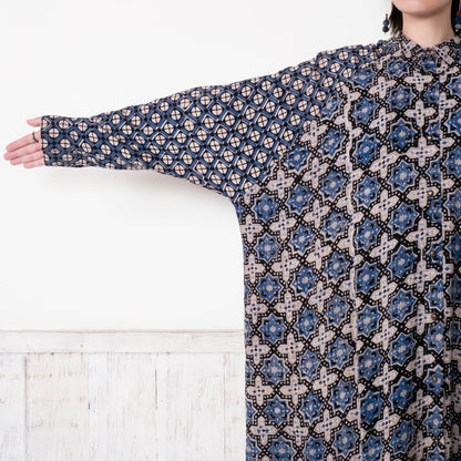 Rayon Geometric Block Print Front-Open Dolman Dress