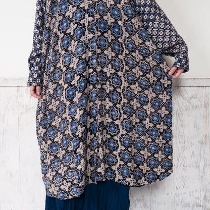 Rayon Geometric Block Print Front-Open Dolman Dress