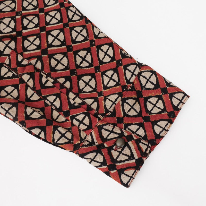 Rayon Geometric Block Print Front-Open Dolman Dress