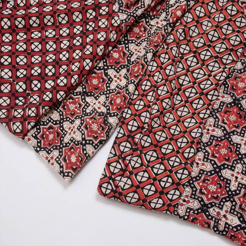 Rayon Geometric Block Print Front-Open Dolman Dress