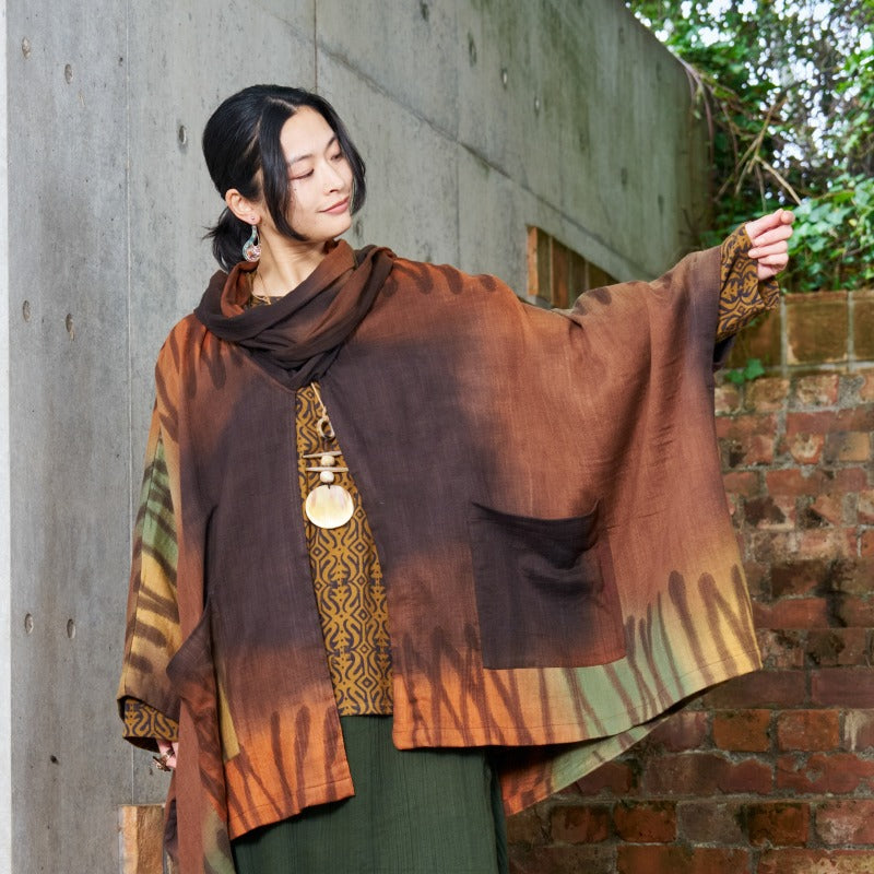 Cotton Hand Brushing Poncho Coat