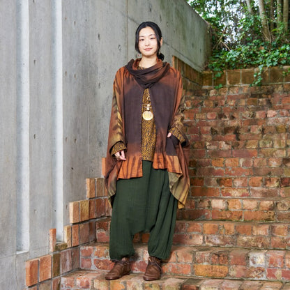 Cotton Hand Brushing Poncho Coat