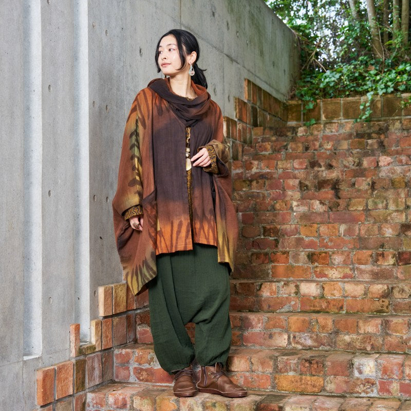 Cotton Hand Brushing Poncho Coat