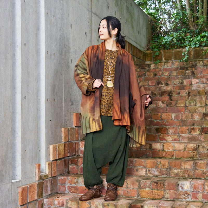Cotton Hand Brushing Poncho Coat