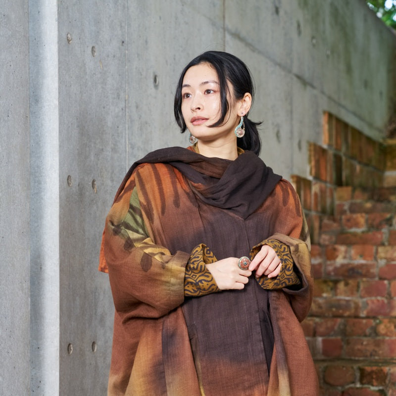 Cotton Hand Brushing Poncho Coat