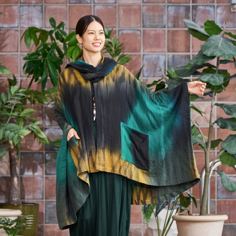 Cotton Hand Brushing Poncho Coat