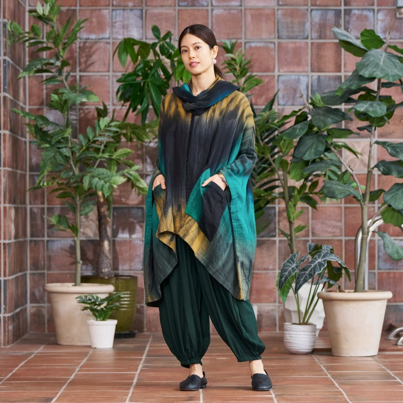 Cotton Hand Brushing Poncho Coat