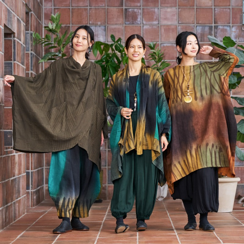 Cotton Hand Brushing Poncho Coat