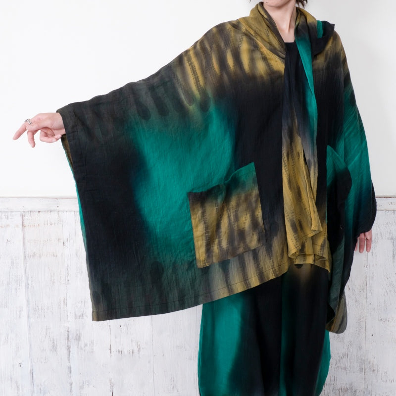 Cotton Hand Brushing Poncho Coat