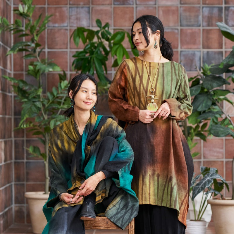 Cotton Hand Brushing Poncho Coat