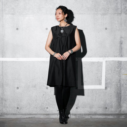 Cotton Silk Fold-Over Collar Sleeveless Dress