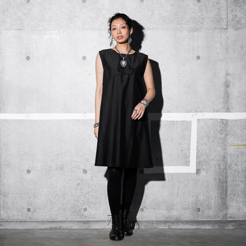 Cotton Silk Fold-Over Collar Sleeveless Dress