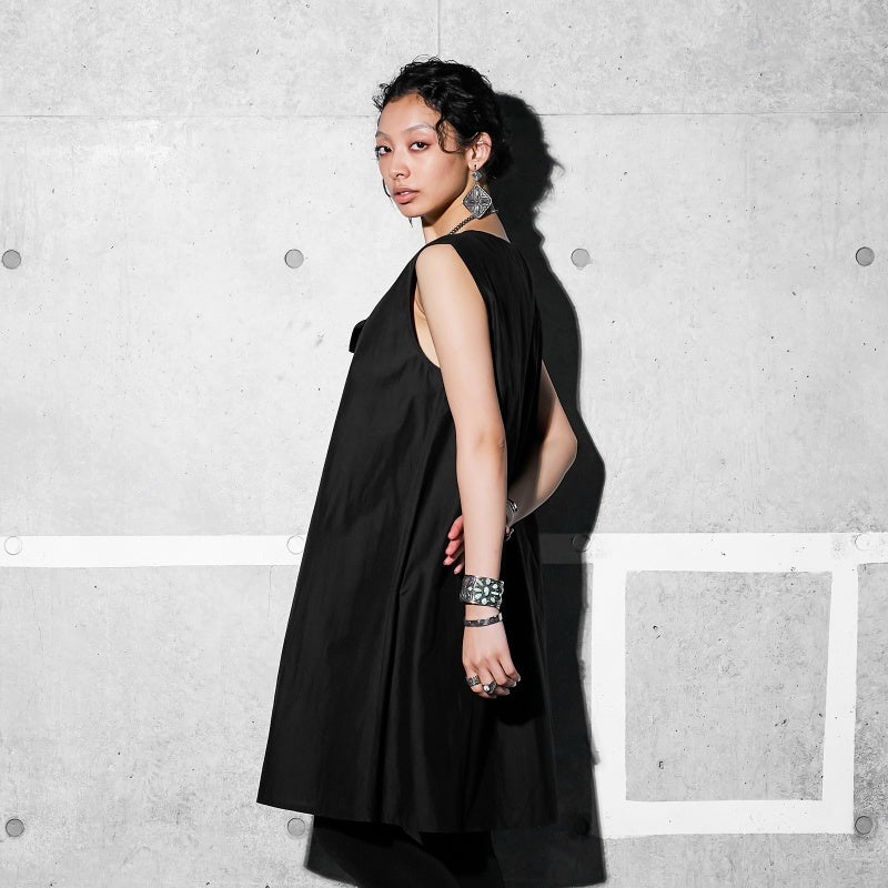 Cotton Silk Fold-Over Collar Sleeveless Dress