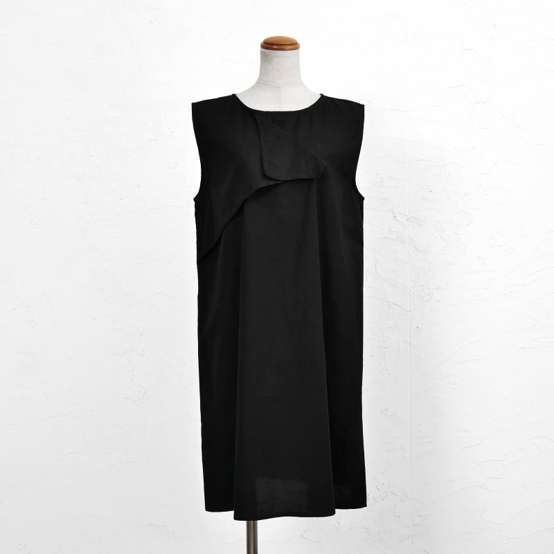 Cotton Silk Fold-Over Collar Sleeveless Dress