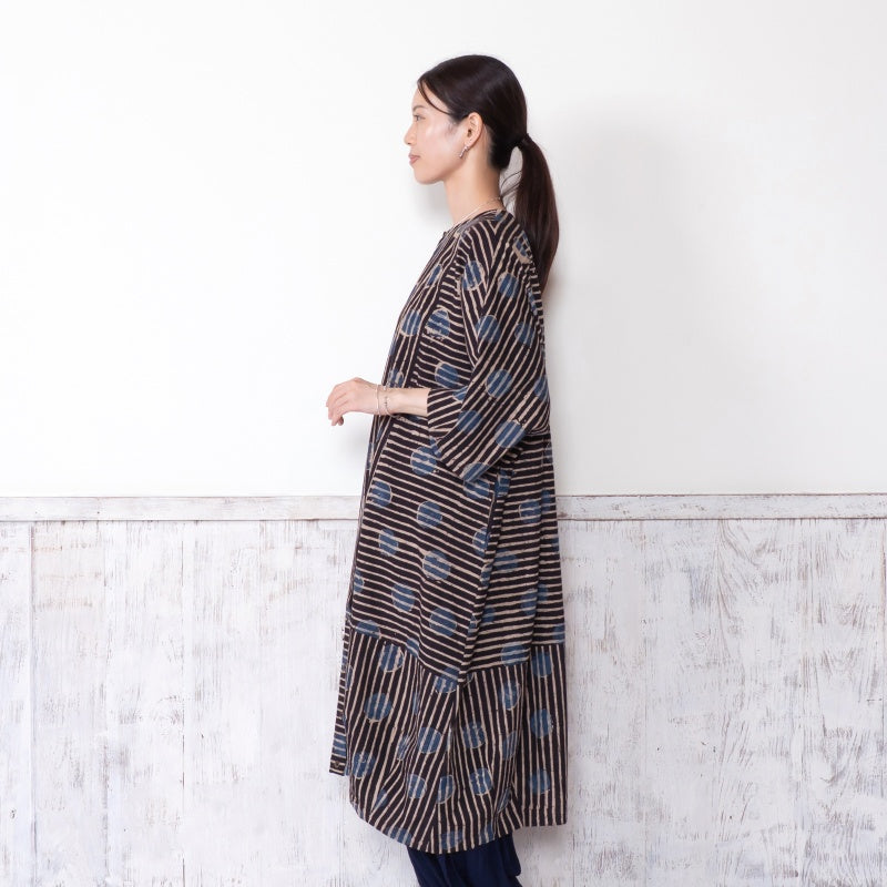 Dot Stripe Print Front-Open Dress
