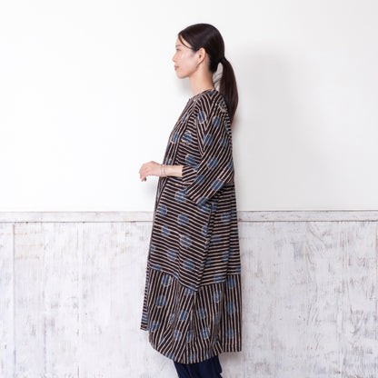 Dot Stripe Print Front-Open Dress