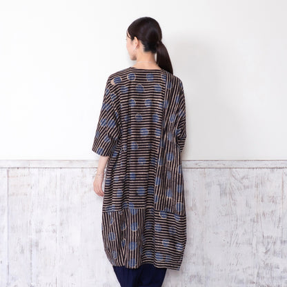 Dot Stripe Print Front-Open Dress