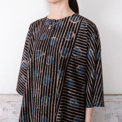 Dot Stripe Print Front-Open Dress
