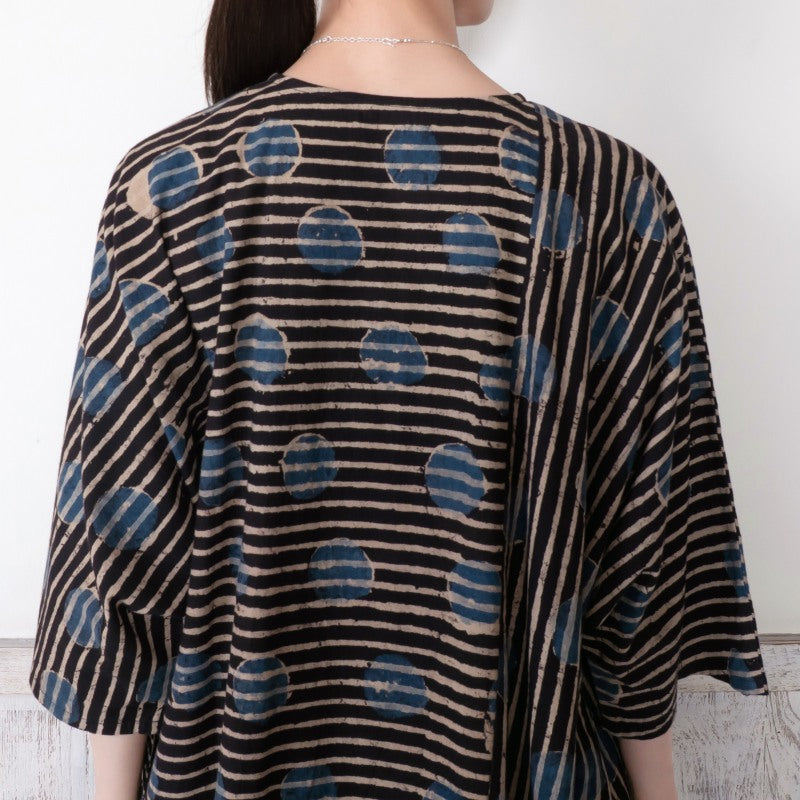 Dot Stripe Print Front-Open Dress