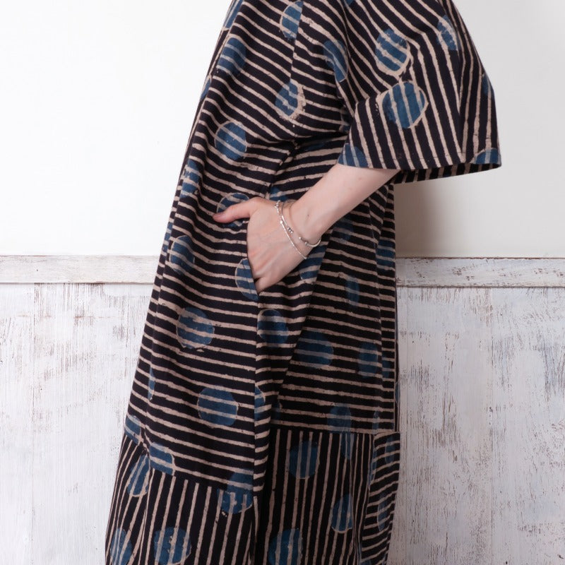 Dot Stripe Print Front-Open Dress