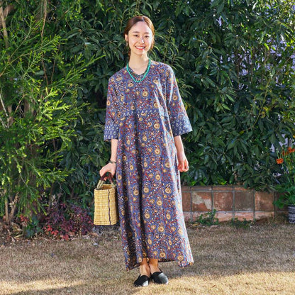 Flower Print V-Neck Dress