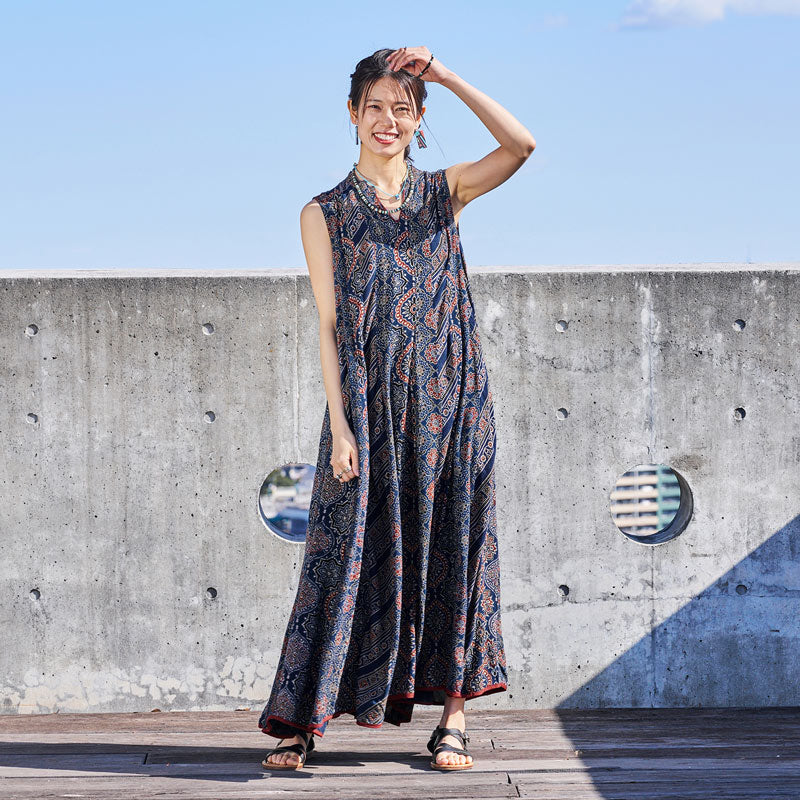 Rayon Ajrakh Vertical Seam Dress