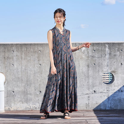 Rayon Ajrakh Vertical Seam Dress