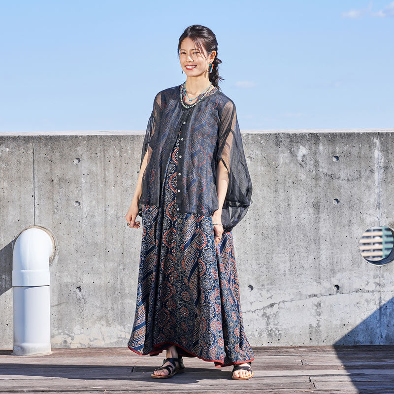 Rayon Ajrakh Vertical Seam Dress