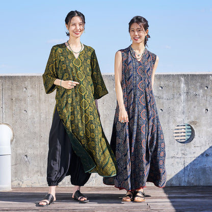 Rayon Ajrakh Vertical Seam Dress