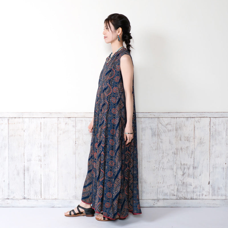 Rayon Ajrakh Vertical Seam Dress