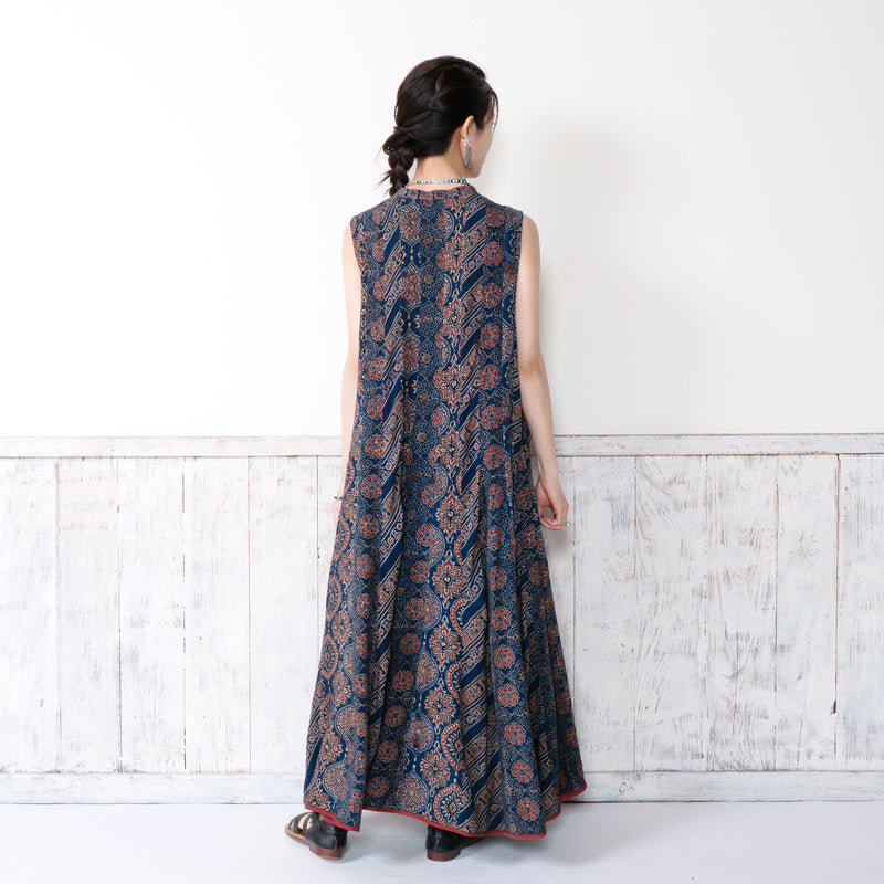 Rayon Ajrakh Vertical Seam Dress