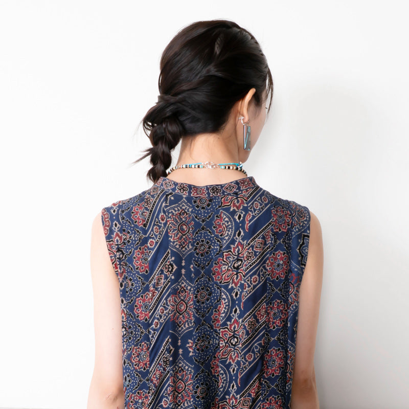 Rayon Ajrakh Vertical Seam Dress