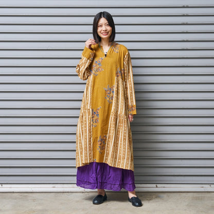 Cotton Flower × Stripe Print Tiered Dress
