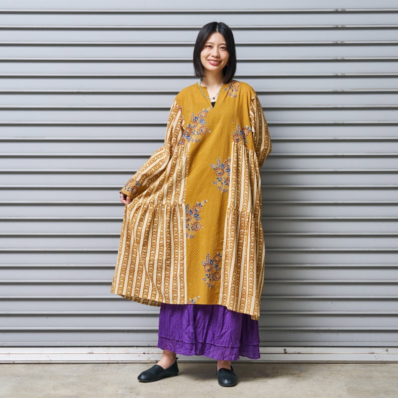 Cotton Flower × Stripe Print Tiered Dress