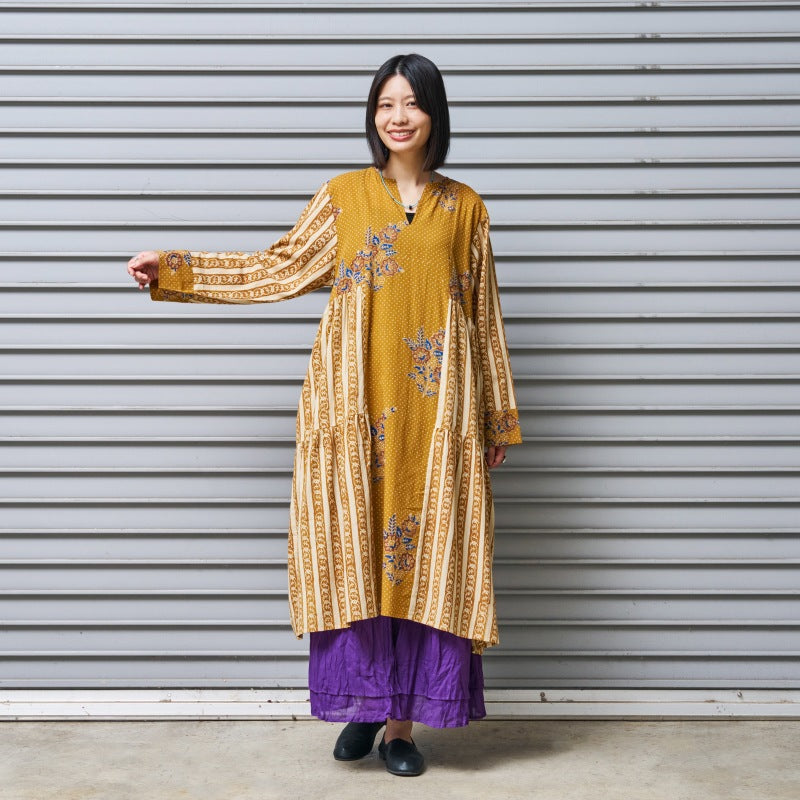 Cotton Flower × Stripe Print Tiered Dress