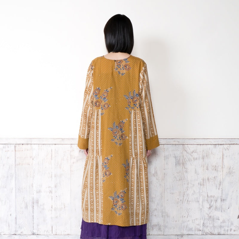 Cotton Flower × Stripe Print Tiered Dress