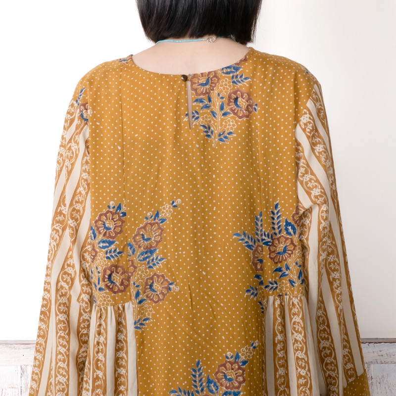 Cotton Flower × Stripe Print Tiered Dress